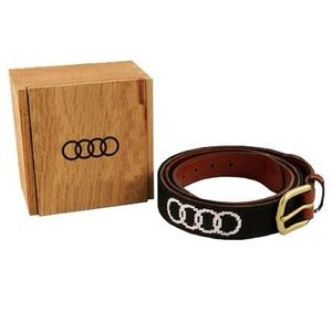 Smathers & Branson Audi Hand-Stitched Needlepoint Black Brown Belt Gold Buckle